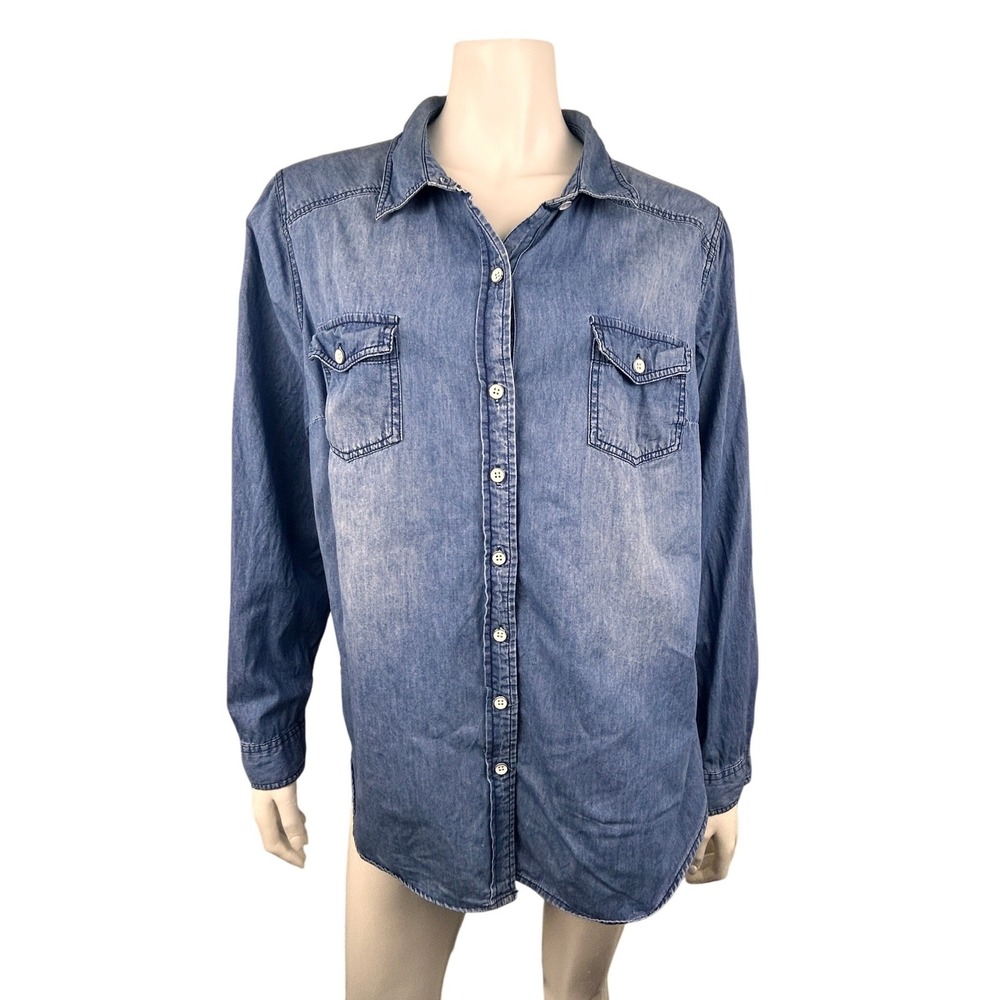 Torrid Denim Shirt Womens 1X Blue‎ Lightweight Utility Button Up